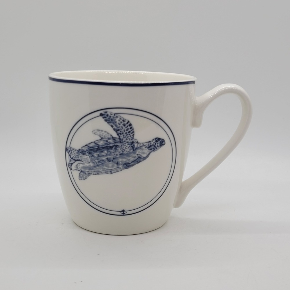 Godinger Gatherings Sea Turtle Coffee Mug Blue White Nautical Coastal Ceramic
